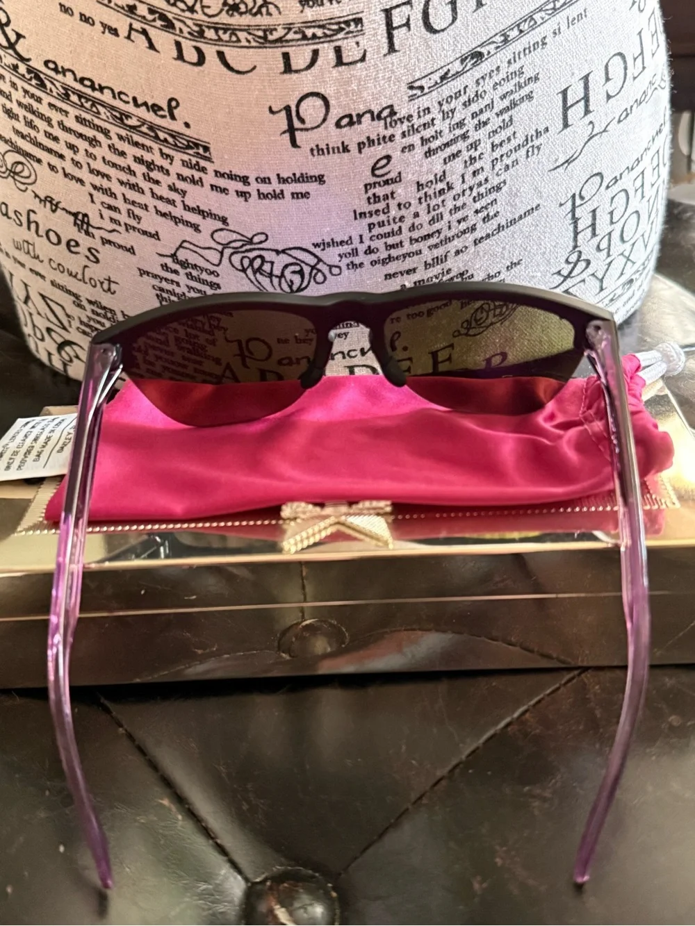 Oakley Matte Black Frame Sunglasses 🕶️ with Blue Mirror Lenses & Pink Trim